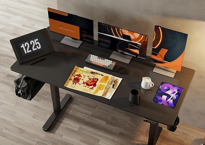 Claiks Electric Standing Desk, Adjustable Height Stand up Desk, 63x24 Inches Sit Stand Home Office Desk with Splice Board, Black Frame/Black Top