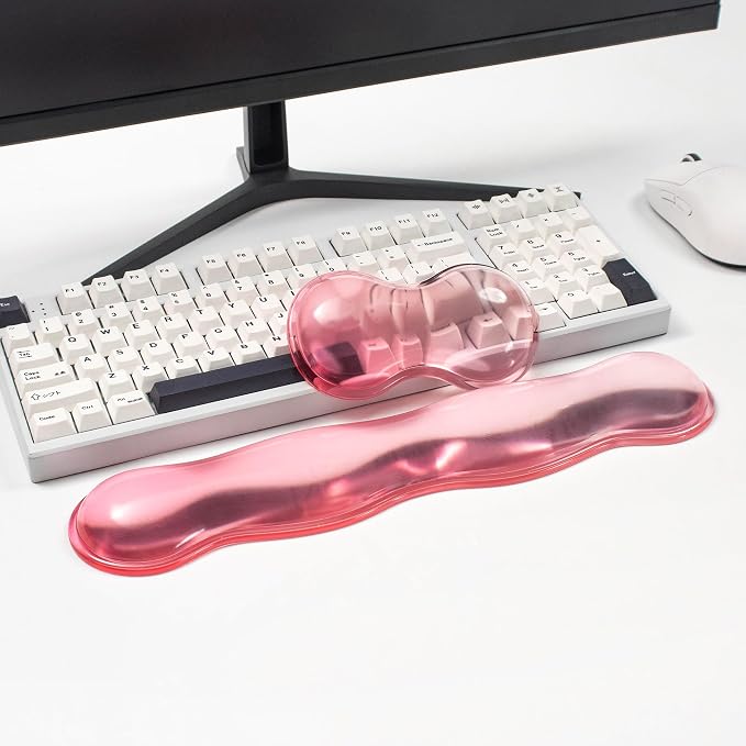 Ergonomic Gel Keyboard and Mouse Wrist Rest Set – Pink Clear Wrist Rest for Computer Keyboard 60%/68%/75%, Keyboard Cushion, Comfort & Support for Typing and Gaming
