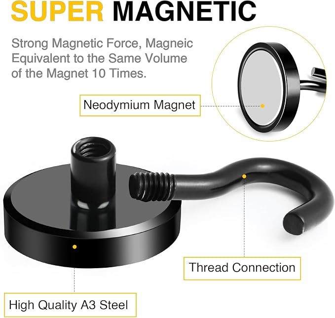 DIYMAG Magnetic Hooks, 120lbs 10pcs Cruise Cabin Essentials Heavy Duty Black
