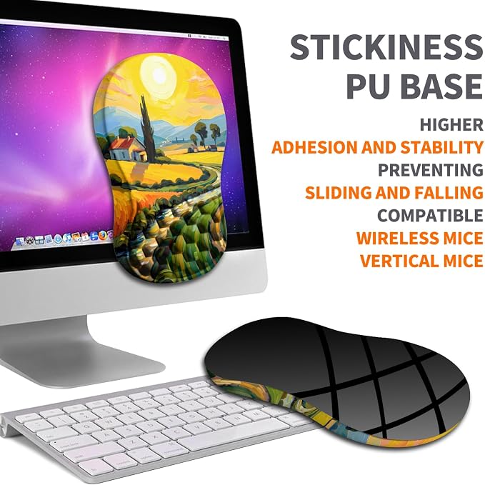Ergonomic Joint Wrist Support Mouse Pad with Memory Foam Cushion Massage Bump, Carpal Tunnel Pain Relief Mousepad Slope Design for Wrist Rest, 11.8x7.9 in, Warm Sun
