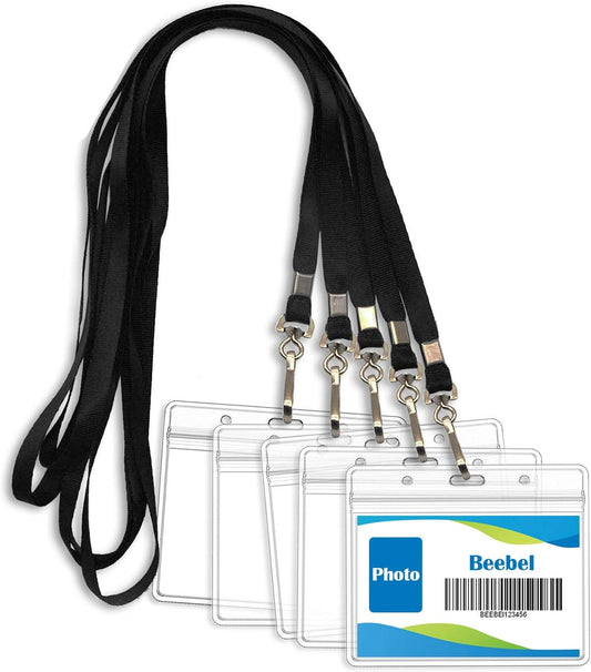 Beebel ID Badge Holder Lanyards with Waterproof Badge Card Bulk Lanyard for Name Tags Holders(Black)