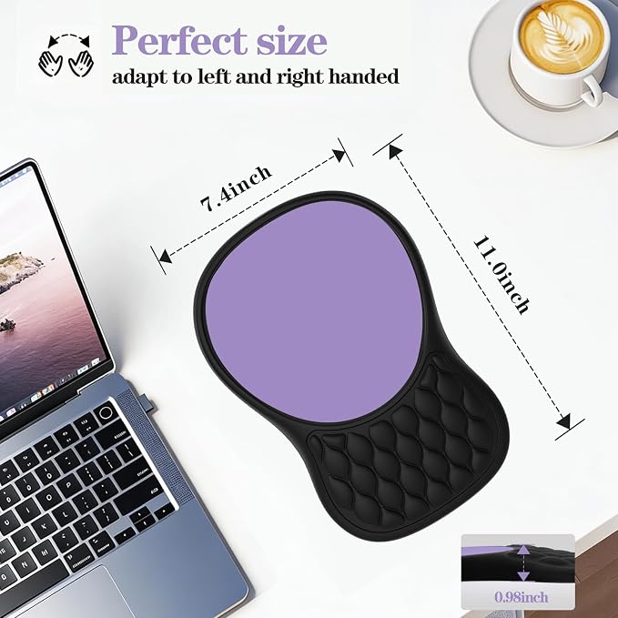 Ergonomic Mouse Pad with Wrist Rest Sloped Massage Design (Black + Purple) | Soft Comfortable Memory Foam Wrist Support for Pain Relief, Non-Slip PU Base, Office, Home, Gaming Mousepad for Desk