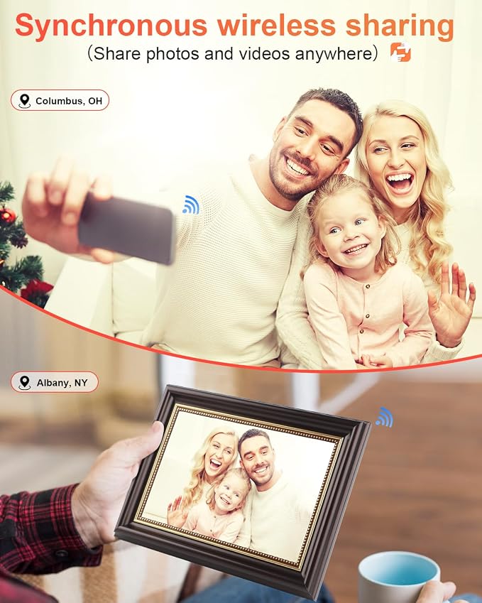 Frameo Digital Frame 10.1 Inch WiFi Digital Photo Frame with 32GB Storage, 1280x800 HD IPS Touch Screen Picture Frames with Frameo APP, Long Distance Realationship Gifts, Elderly Tech-Mocha Brown
