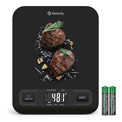 Etekcity Food Kitchen Scale, Digital Grams and Ounces, Medium | Tare function, ideal for baking, weight loss, keto, meal prep, packages, liquids and jewelry, Black