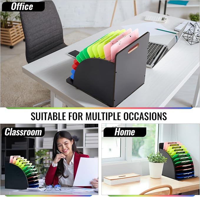 Wonderjune 1 Pack Clipboard Holder Wooden Metal Clipboards Storage Rack with Raised Side Panel, Back to School Supply for Classroom Office School Teacher, Clip Boards Not Included(Black)