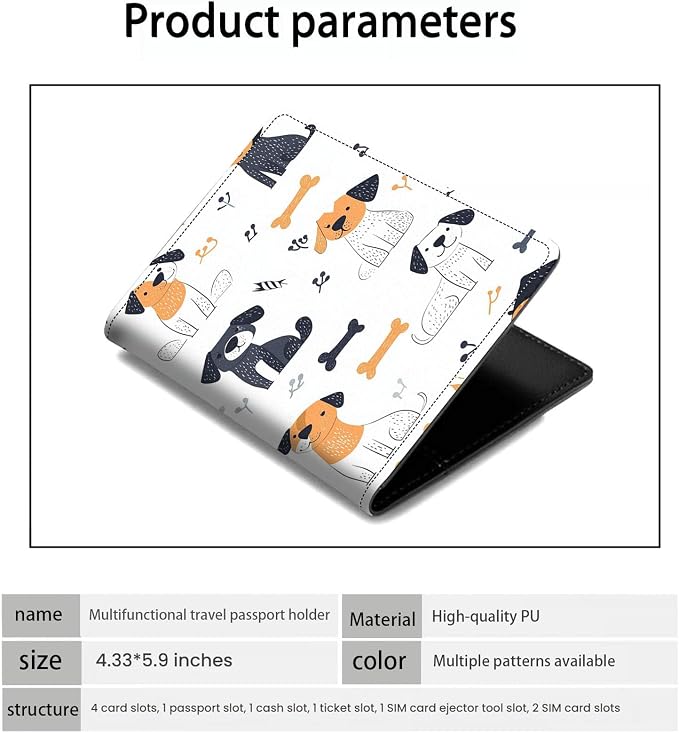 Passport Holder Wallet Cover Case,RFID Blocking Passport Cover,Large Capacity Travel Wallet with Multi Card Slots (Cartoon Dogs Design)