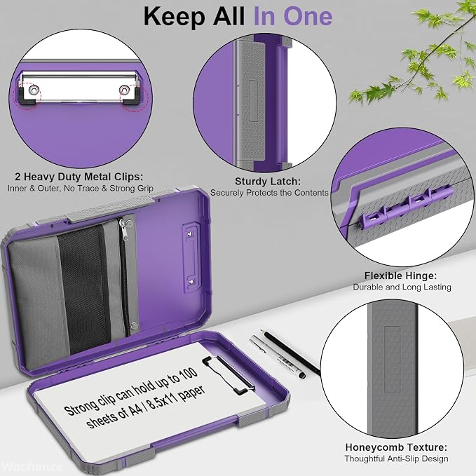 Thicker Clipboard with Storage, Internal Pen Pouch Included, A4 / Letter Size, Reinforced Clipboard Attached Capacity, Heavy Duty Clip Boards 8.5x11 with Pen Holder, for Driver Teachers