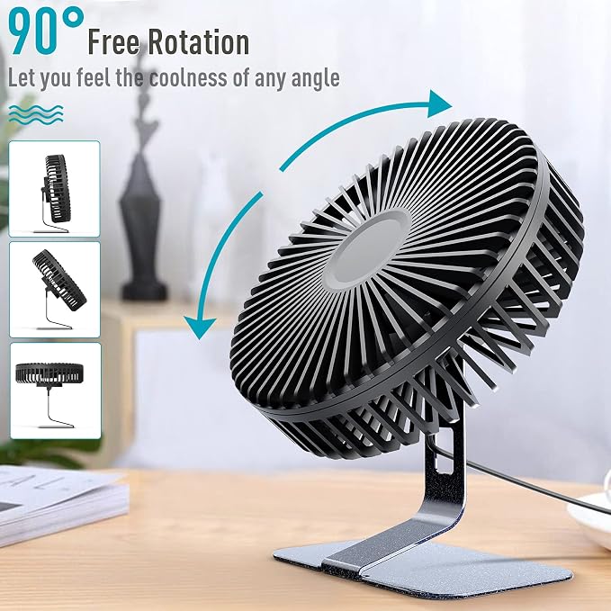 SLENPET 6-inch USB Small Desk Fan, 4 Speeds, Powerful Desktop Table Fan | Ultra-quiet, 90° Adjustment for Better Cooling, Portable Mini Personal Fan for Home Office, Metal Base, Black