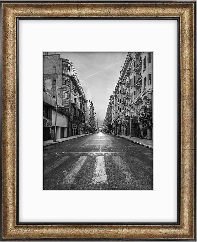 Golden State Art, 11x14 Photo Frame with Mat for Pictures 8x10 and Real Glass (Dark Gold Brown & Bronze Pewter Panel with White Color Mat, 1.25 Inch Frame Border)