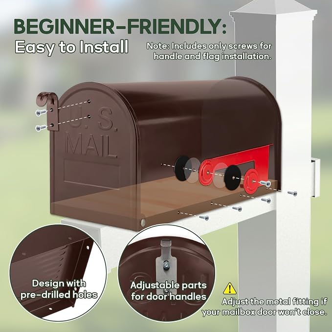 Bronze Metal Mailbox Post Mount, RAINHOL Medium Compacity Mail Box, Galvanized Steel Standard Mailboxes for Outside, 20 x 8.7 x 6.7 inches