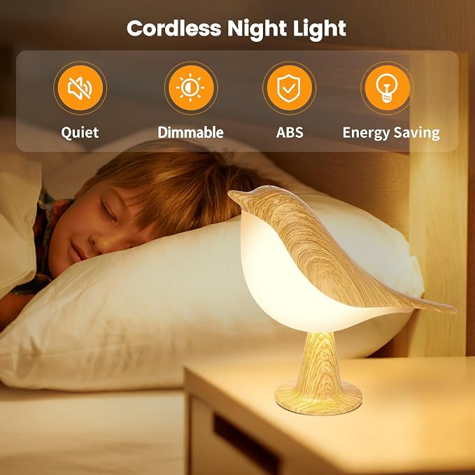 2Pack Small Cute Bird Table Lamp, Touch Bird Night Light, Cordless Bedside Lamp, Desk Lamp for Reading, 3-Way Dimmable USB Rechargeable Battery 2600mAh Nightstand Lamp for Bedroom, Home/Office Decor