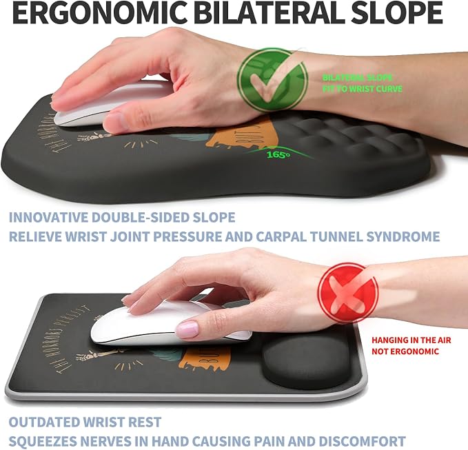Ergonomic Raised Mouse Pad Wrist Support with Bilateral Slope Memory Foam Mousepad for Wrist Rest and Carpal Tunnel Pain Relief 11.8x7.9〃Horror Skeleton