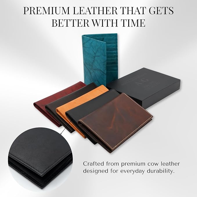 20 Card Wallet for Men, Long RFID Leather Credit Card Holder, Black | 2 Bill Compartments | ID Window | Open Bifold | Organized Carry | Jacket Friendly