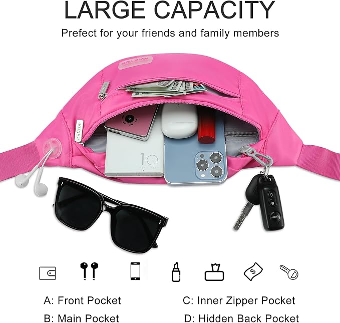 MAXTOP Fanny Packs for Women Mom Rose Red Belt Bag with 4-Zipper Pockets | Adjustable Strap,Key Chain,Waist Pouch Belt Bag for Gym Workout Running Travelling Hiking Dog Walking