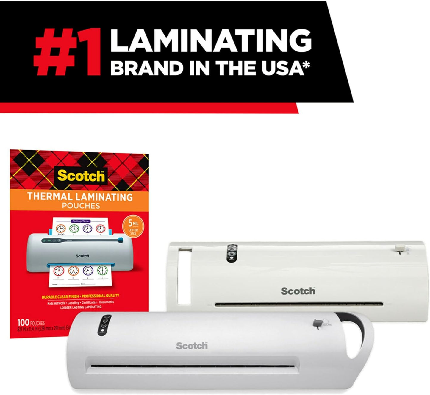 Scotch Thermal Laminating Pouches, 100 Count, Clear, 5 mil, Laminate Business Cards, Small Banners, Essays, Office or School Supplies, Fits Letter Size 8.9x11.4 in Paper
