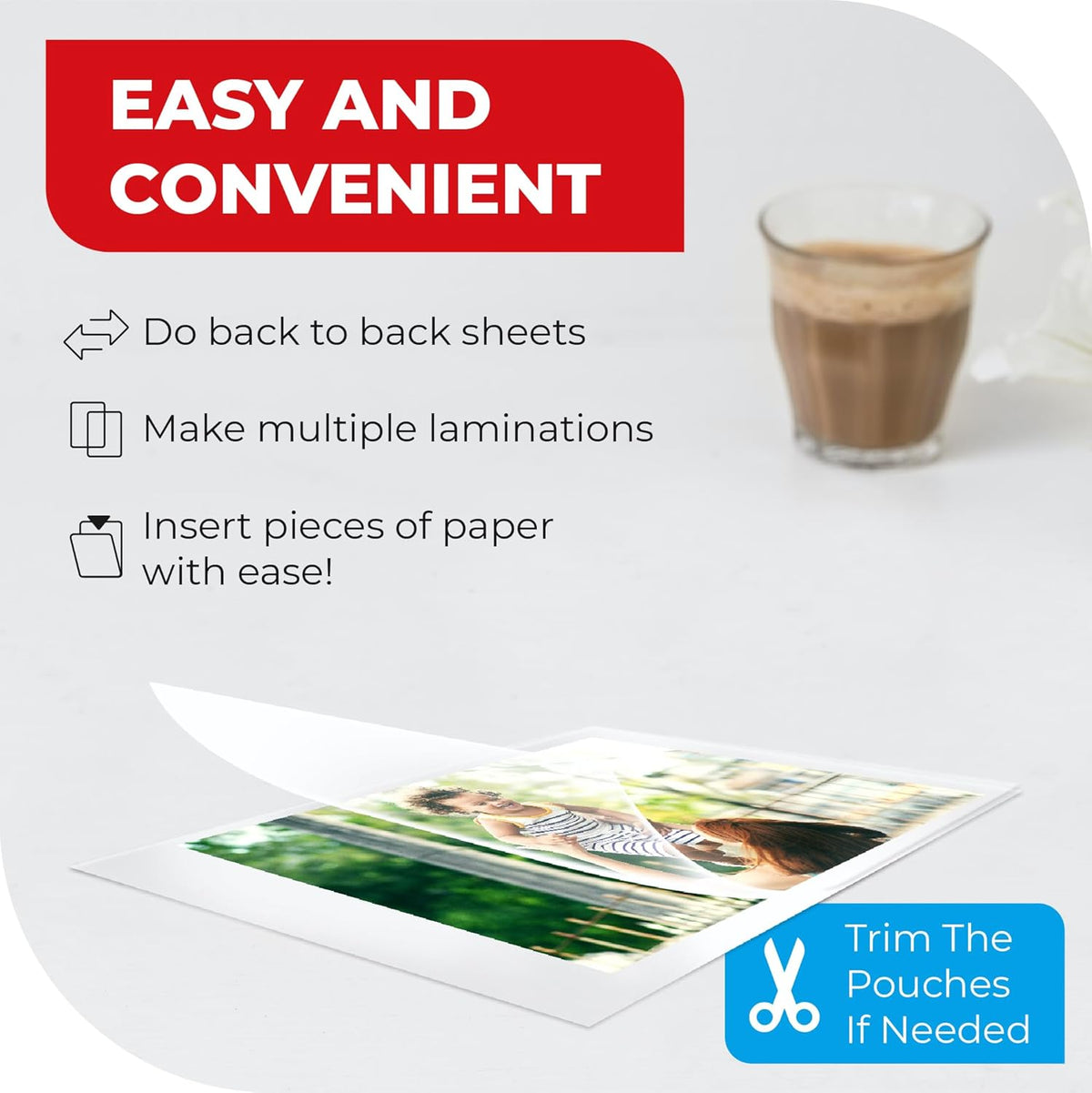 5MIL Thermal Laminating Sheets (150 Count) Letter, Photo, Card, Notecard, ID Badge and Business Card Sizes, Laminating Pouches Compatible with Laminators, Crystal Clear Laminated Finish