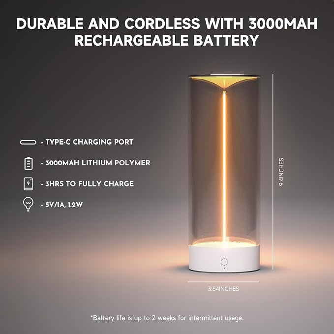 Minimalist Desk Lamp, Cordless Table Lamp, LED Nightstand Light, White