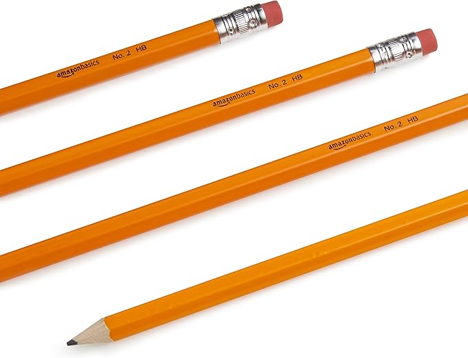 Amazon Basics Wood-Cased #2 Pencils for Writing, Drawing and Sketching, Pre-sharpened, HB Soft Lead with Erasers, Teacher Supplies, 150 Count, Yellow (Pack of 2)