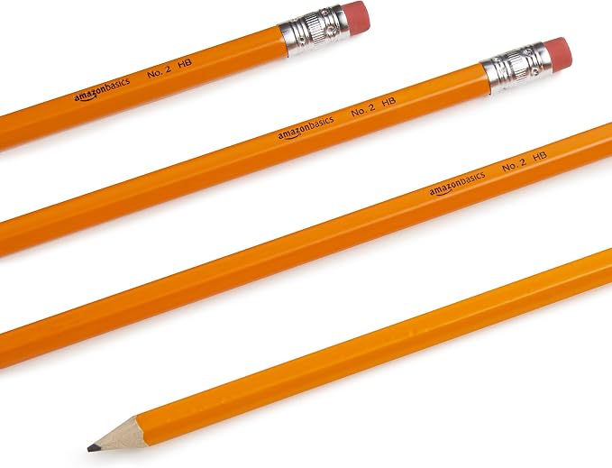Amazon Basics Wood-Cased #2 Pencils for Writing, Drawing and Sketching, Pre-sharpened, HB Soft Lead with Erasers, Teacher Supplies, 150 Count, Yellow