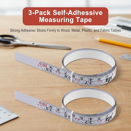 3 Pack Steel Self Adhesive Measuring Tape, Strong Adhesive, Cut to Length, High Visibility White Scale for Workbench, Sewing Machine and Drafting Table(2m)