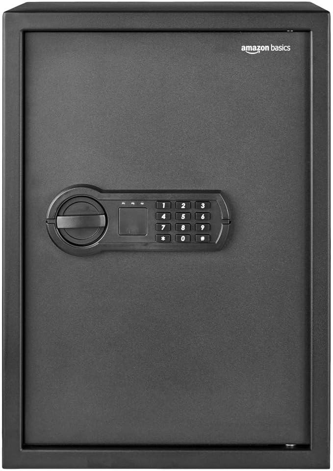 Amazon Basics Steel Home Security Safe Box with Electronic Keypad Lock for Documents, Jewelry, Valuables, 1.8 Cubic Feet, Black, 13.8"W x 13"D x 19.7"H
