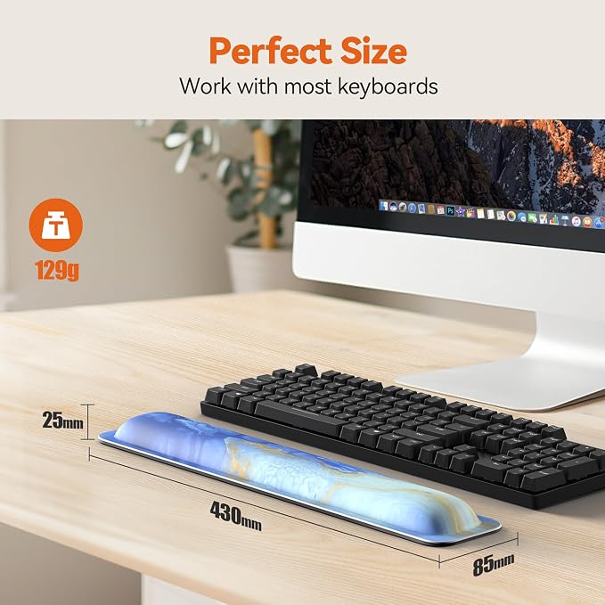TECKNET Wrist Rest for Computer Keyboard Ergonomic, 1 in Thick, 17x3.3 in | Thicken Memory Foam, Typing Pain Relief, Wrist Support Pad for Keyboard, Comfort for Home/Office/Work, Anti-Slip Rubber Base