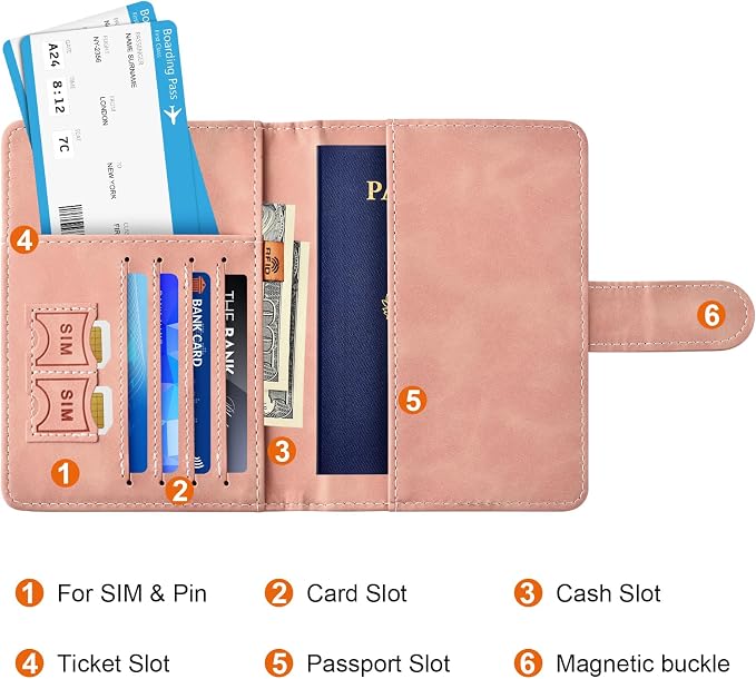 Eoehro Passport Holder for Travel Essentials, Passport Wallet Cover Case for Travel Must Haves Accessories,Passport Book Holders for Women and Men(light pink)