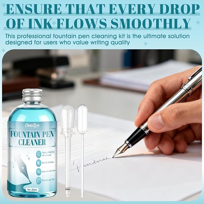 Fountain Pen Cleaning Kit, Powerful Cleaning, Prevent Clogging,6.67 oz | Suitable for Cleaning Fountain Pens, Prevents Clogging, Long Lasting Care, Safe On Nibs, Extends Pen Life