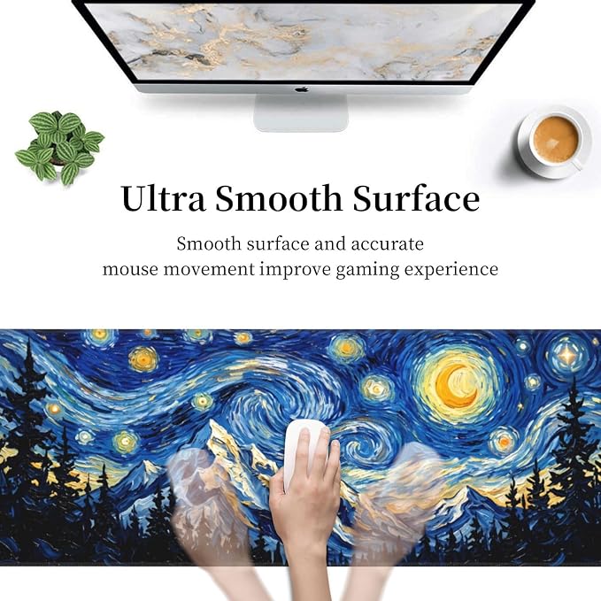 Starry Sky Forest Gaming Mouse Pad Extended Desk Mat 31.5x11.8in | Gaming Mousepad, Non-Slip Rubber Base, Large Keyboard Pad with Stitched Edges, Desktop Protector, for Office Home