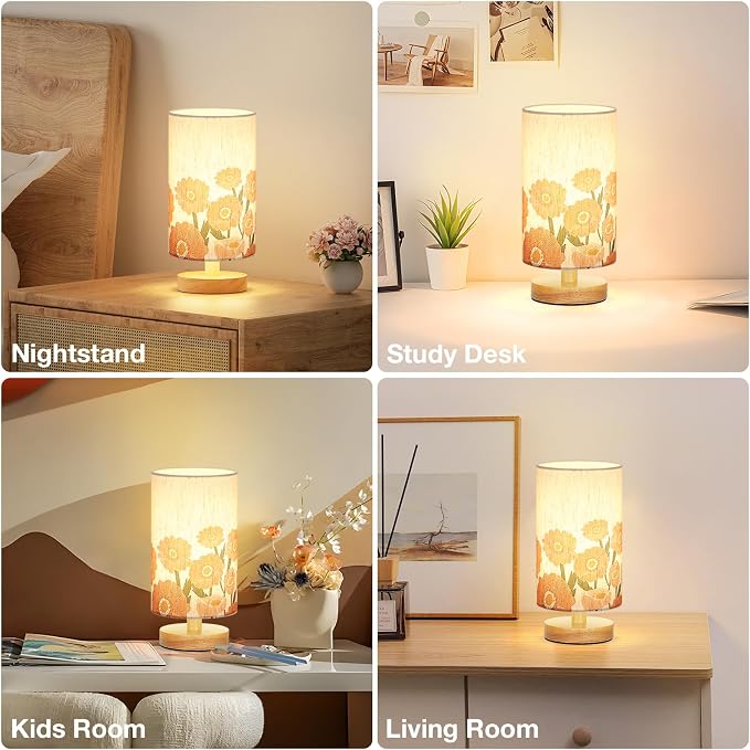 Small Table Lamps (Sunflower Cream Shade, 9" Inline Control) | 3000K LED Blub Included | 680 Lumens | Easy Assembly | Minimalist Design | E26 | for Kitchen | for Kids Room
