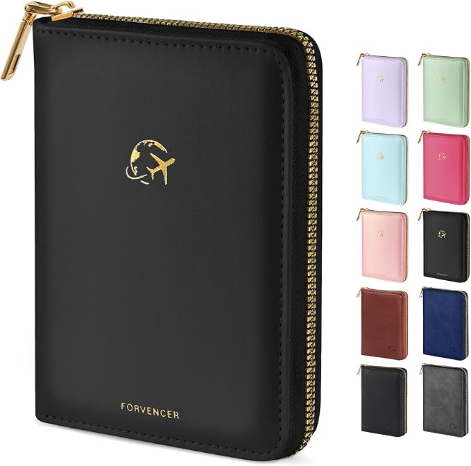 Forvencer Safe Zipper Passport Holder Cover, Passport Wallet for Travel | Cute RFID Blocking Passport Book, Waterproof Travel Accessories for Women, Black