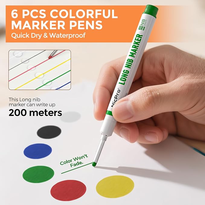 Nicpro 36PCS CP3000 Mechanical Carpenter Pencil Set with Sharpener & Sheath | 85 Refills, 6PCS Long Nib Marker, Center Punch, Carbide Scribe Tool, Heavy Duty Construction Pencil for Architect Woodworking