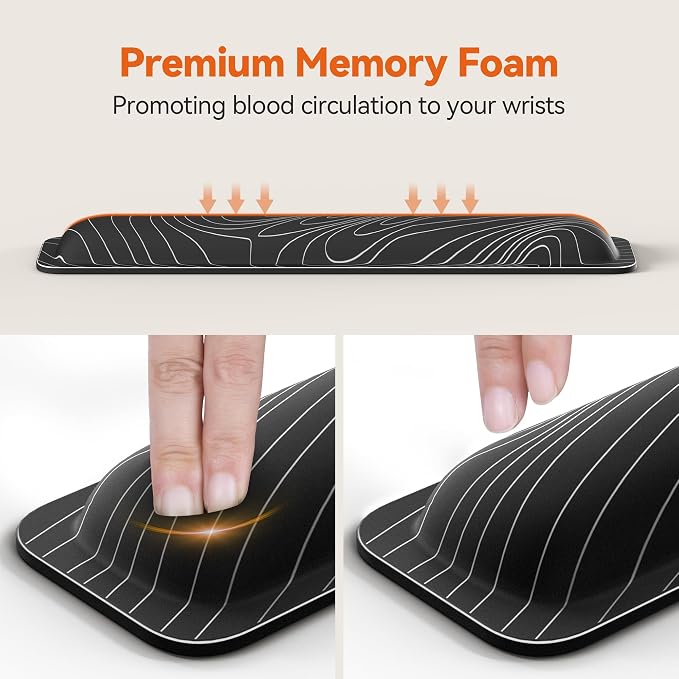TECKNET Wrist Rest for Computer Keyboard Ergonomic, 1 in Thick, 17x3.3 in | Thicken Memory Foam, Typing Pain Relief, Wrist Support Pad for Keyboard, Comfort for Home/Office/Work, Anti-Slip Rubber Base