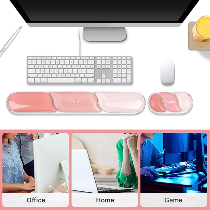 MOSISO Gel Keyboard Wrist Rest&Wrist Support for Mouse, Streamlined | Ergonomic Soft Cooling Gel Mousepad Pain Relief Easy Typing Pad Non-Slip Computer Laptop Home/Office, Peach Fuzz