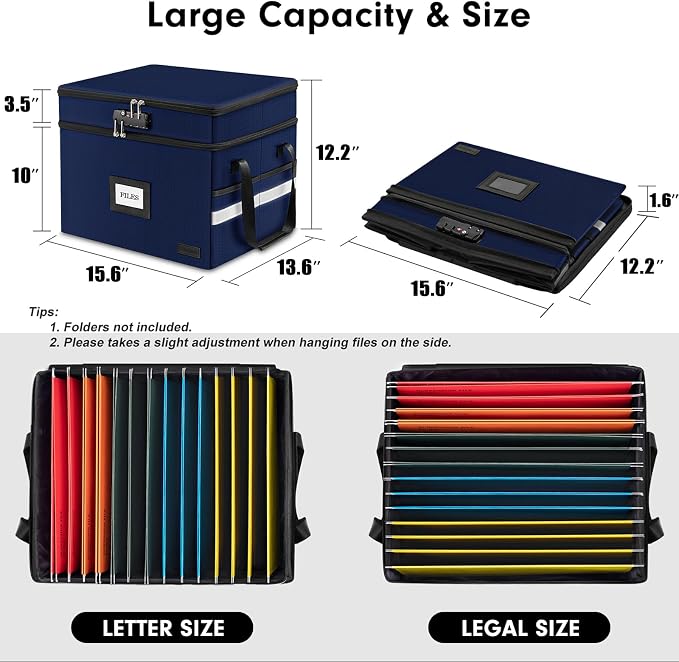 Fireproof File Oganizer with Lock, 2 Layer Fireproof Document Box Storage | Portable File Cabinet Storage Box with 5 Tab Inserts & Handle for Hanging Letter, Legal Size Folder, Certificate