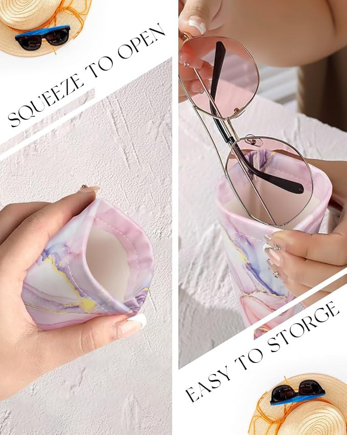 4 Pcs Squeeze Top Sunglass Case with Cleaning Cloth, Soft Leather Eyeglass Case Portable Sunglasses Pouch