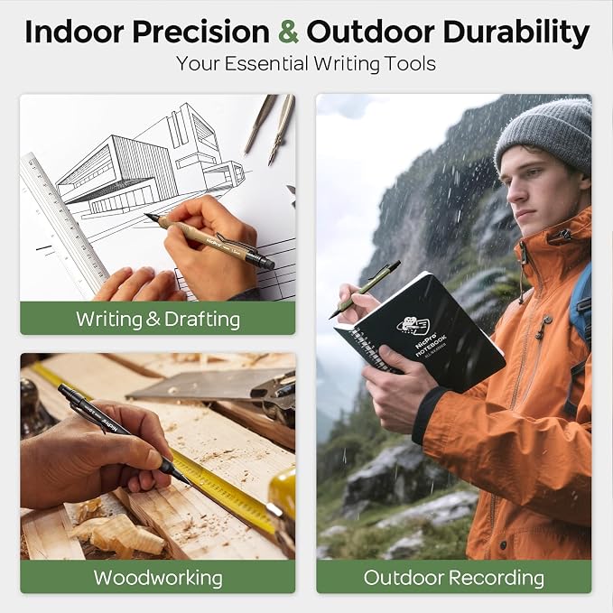 Nicpro 1.3 mm Mechanical Pencils Set 3 Colors, HD1000 1.3 Lead Pencil, 3Pcs | 51 Refill, 3 Eraser -Weatherproof Barrel Pencil, Heavy Duty Carpenter Pencil for Outdoor Marking Drafting Drawing Woodworking