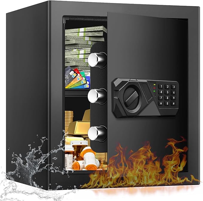 2.0 Cub Large Fireproof Safes for Home Use, Digital Security Safe Box Fireproof Waterproof with Combination Lock and Removable Shelf, Home Fire Safe for Document Money Medicines Valuables