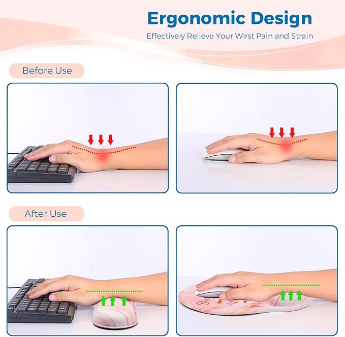 Mouse Pad and Keyboard Wrist Rest Support,Ergonomic Mouse Pad Set | Mousepad With Coaster and Non-Slip PU Base,Pain Relief for Desk Desktop Gaming, Computer,Office -Beach