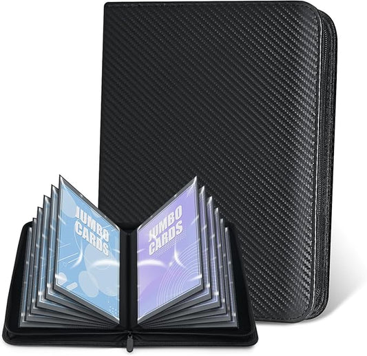 Jumbo Card Binder for PKM– WITHYU PU Leather Ringless Card Collection Binder with 60 Pockets, 5.4'' x 7.4''Card Holders Storage Album for Game Card (Carbon Black)