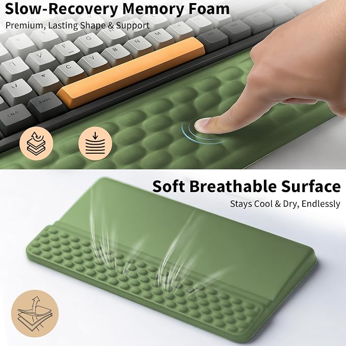 Wrist Rest with Keyboard Stand, Computer Wrist Support Pad, Ergonomic Keyboard Riser Hand Rest Soft Memory Foam Cushion Holder Gaming Typing Desk Accessories for Office Home School（Green）