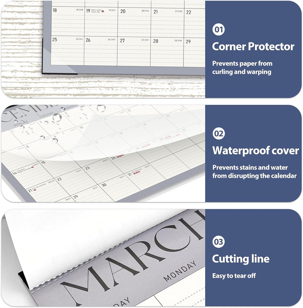 Desk Calendar 2025-2026, Monthly Desktop Large Calendar (July 2025 - December 2026) 17" x 12" Desk Wall Planner for Family Office Teacher School, Blue