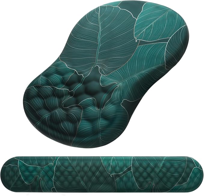 Ergonomic Mouse Pad with Wrist Support and Keyboard Wrist Rest Set | Memory Foam Wrist Cushion, Non-Slip PU Base, Massage Design, Relieves Wrist Pressure for Work, Gaming & Office Use