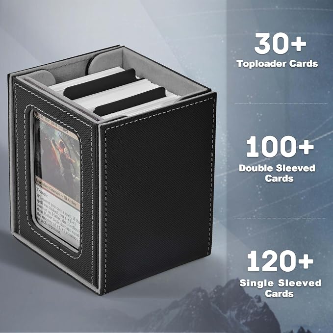 ZLCA MTG Deck Box with Commander Window Display, Commander Deck Box Holds 100 Double-Sleeved Cards Suitable for Magic the Gathering/TCG/CCG/PTCG/EDH/Sport Cards (Black)