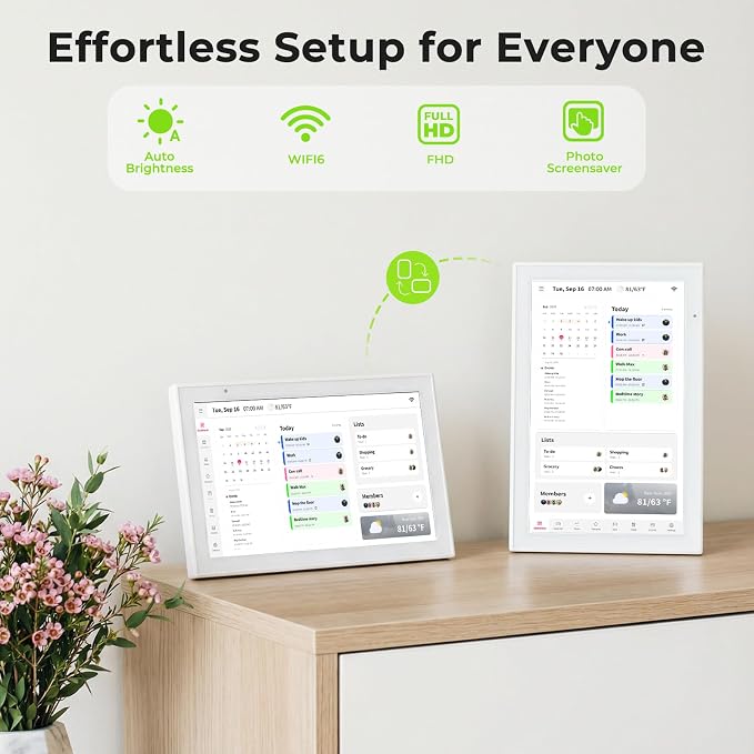 10.1-Inch Digital Calendar, Electronic Touchscreen Family Planner, White | Chore Chart, Shared Family Schedules, Meal Planner, Reward System, Reminders, Digital Photo Frame, Full HD IPS, 32GB
