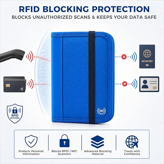 P.travel Passport Holder for Travel, RFID Blocking Passport Wallet with Adjustable Shoulder Strap, Holds 3 Passports, 4 Card Slots & AirTag Slot, Lightweight Travel Essentials for Men & Women