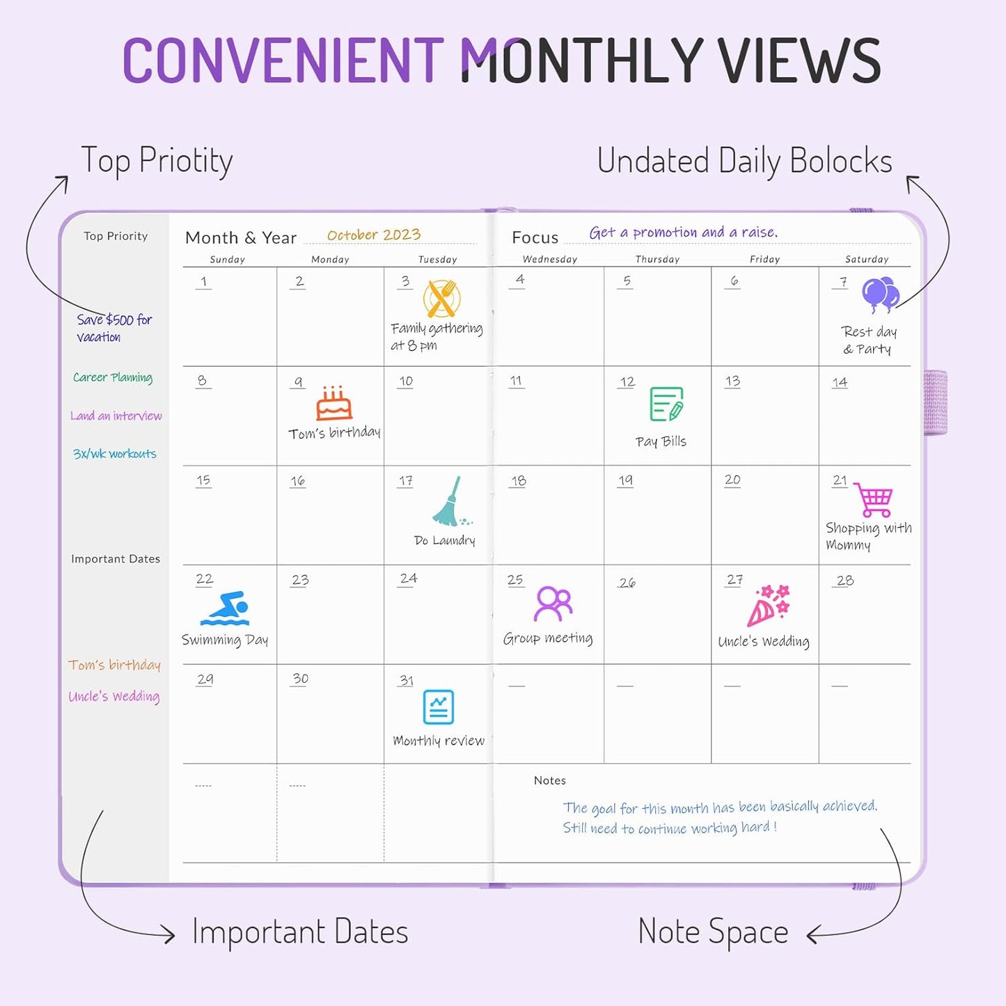 Undated Weekly Planner for 2025, Forvencer Simplified Weekly & Monthly Calendar Planner, Cute Daily Organizer Notebook, Agenda Journal to Track Goals & Tasks, Start Anytime, A5 Size, Brown Leaf