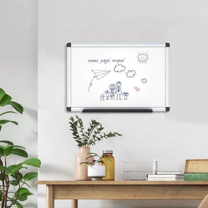 VIZ-PRO Magnetic Whiteboard, 18 x 12 Inches, Dry Erase Board for Wall | Includes 1 Eraser, 2 Markers & 4 Magnets, Aluminum Frame, for School Office and Home
