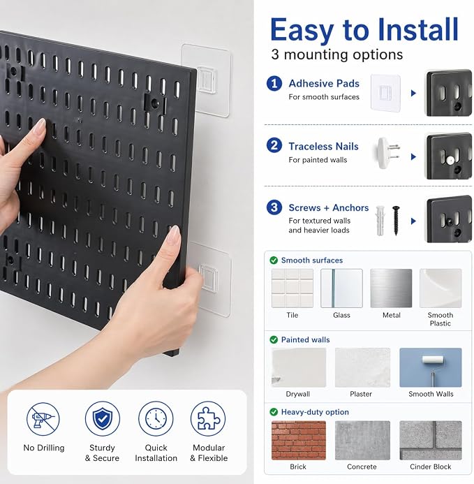 Pegboard Wall Organizer Kit – Heavy Duty 20lbs Load Bearing, Easy Installation, 4 Peg Board Panels 14 Accessories – Multi-Surface Use For Garage, Office, Kitchen & Crafts (Black Pegboard,24″×24″) | 24 x 24 Inch Modular Peg Board Panels with 14 Accessor...