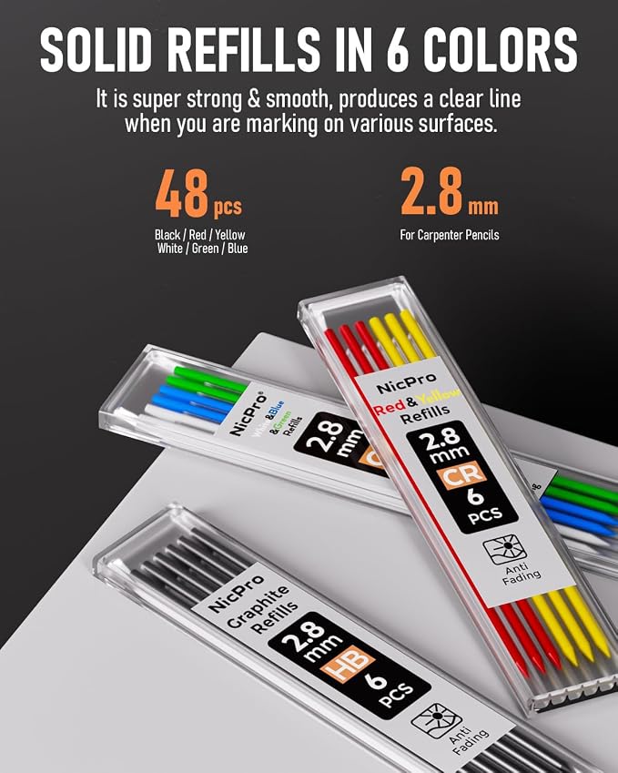 Nicpro 4 Pack Carpenter Pencils with Sharpener & Holster, Carpenter Tools | Mechanical Carpenter Pencils with 52 Refills, Heavy Duty Construction Pencil, Comfort Grip Woodworking Pencils for Architect